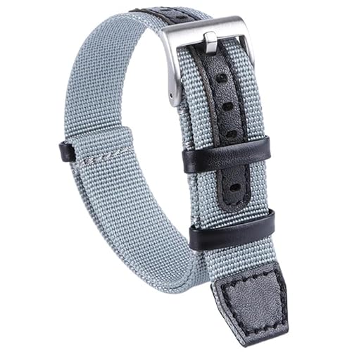 BOLEXA nato strap 18mm 20mm 22mm 24mm Nylon + Leder Uhrenarmband for Männer Frauen Sport Armband Universal Handgelenk Band Ersatz Uhr Zubehör Nylon Uhrenarmbänder (Color : Grau, Size : 20mm) von BOLEXA