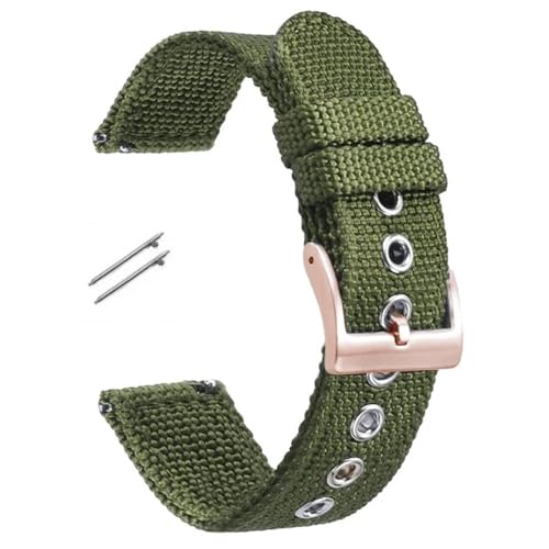 BOLEXA nato strap 18mm 20mm 22mm Nylon Quick Release Armband Armband Zubehör Ersatz Handgelenk Band Männer Frauen Sport uhr gürtel Universal Nylon Uhrenarmbänder (Color : Green-rose gold, Size : 18m von BOLEXA