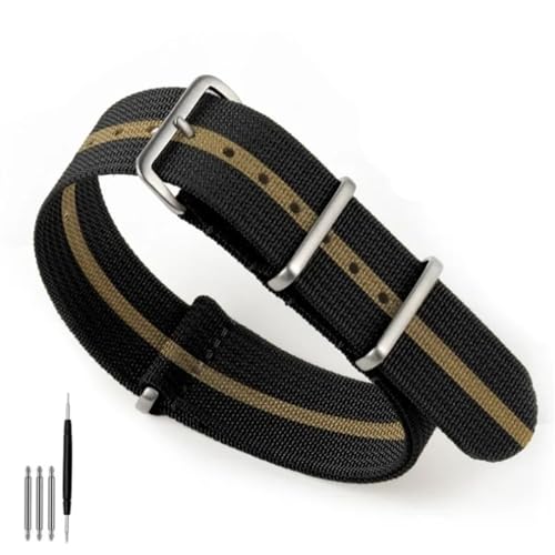 BOLEXA nato strap 20mm 22mm Nylon Uhrenarmband Canvas Handgelenk Band Gürtel Männer Frauen Sport Strap Stoff Armband Ersatz Nylon Uhrenarmbänder (Color : Black-gold-01, Size : 20mm Width) von BOLEXA