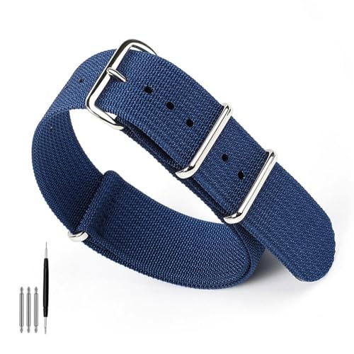 BOLEXA nato strap 20mm 22mm Nylon Uhrenarmband Canvas Handgelenk Band Gürtel Männer Frauen Sport Strap Stoff Armband Ersatz Nylon Uhrenarmbänder (Color : Blau, Size : 22mm Width) von BOLEXA