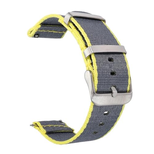 BOLEXA nato strap 20mm 22mm Nylonband Stoff Atmungsaktives Armband Schnellverschluss-Armband Universelles Ersatzarmband Nylon Uhrenarmbänder (Color : Gray Yellow, Size : 20mm) von BOLEXA