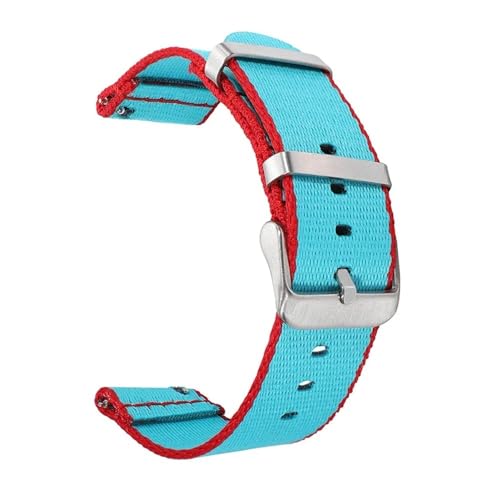 BOLEXA nato strap 20mm 22mm Nylonband Stoff Atmungsaktives Armband Schnellverschluss-Armband Universelles Ersatzarmband Nylon Uhrenarmbänder (Color : Light Blue Red, Size : 20mm) von BOLEXA
