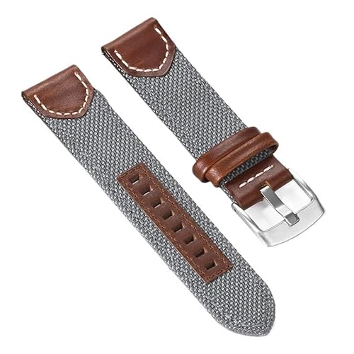 BOLEXA nato strap 20mm 22mm Vintage Nylon Echtes Leder Armband Uhr Nylon Canvas Strap Quick Release Armband Ersatz Band Nylon Uhrenarmbänder (Color : Grey-silver, Size : 20mm) von BOLEXA