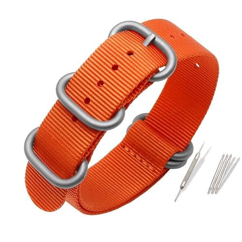 BOLEXA nato strap Atmungsaktives Canvas-Uhrenarmband-Zubehör, Uhrenarmband, universelles Nylon-Armband for Herren, 20 mm, 22 mm, 24 mm Nylon Uhrenarmbänder (Color : B-orange-silver, Size : 20mm) von BOLEXA