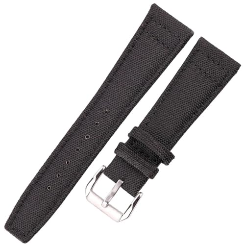 BOLEXA nato strap Canvas Nylon + Echtes Leder Armband 20mm 21mm 22mm Schwarz Grün Blau Damen Herren Uhrenarmband mit Dornschließe Nylon Uhrenarmbänder (Color : Black Silver Buckle, Size : 21mm) von BOLEXA