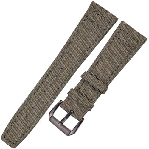 BOLEXA nato strap Canvas Nylon + Echtes Leder Armband 20mm 21mm 22mm Schwarz Grün Blau Damen Herren Uhrenarmband mit Dornschließe Nylon Uhrenarmbänder (Color : Green Black Buckle, Size : 21mm) von BOLEXA