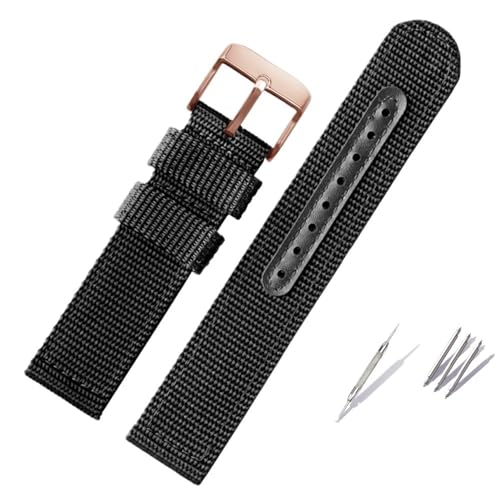 BOLEXA nato strap Gewebtes Nylon-Uhrenarmband, Canvas-Uhrenarmband, 18 mm, 20 mm, 22 mm, 24 mm, for Herren und Damen, Ersatz-Uhrenarmband Nylon Uhrenarmbänder (Color : Black-rose gold, Size : 20mm) von BOLEXA