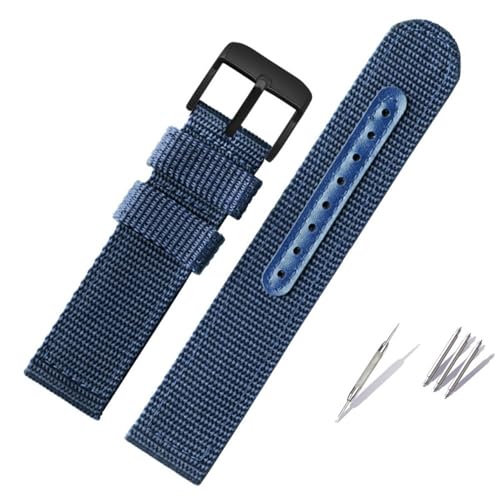 BOLEXA nato strap Gewebtes Nylon-Uhrenarmband, Canvas-Uhrenarmband, 18 mm, 20 mm, 22 mm, 24 mm, for Herren und Damen, Ersatz-Uhrenarmband Nylon Uhrenarmbänder (Color : Blue-black, Size : 20mm) von BOLEXA