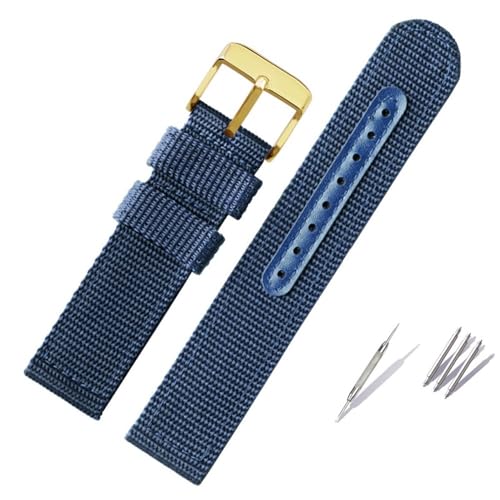 BOLEXA nato strap Gewebtes Nylon-Uhrenarmband, Canvas-Uhrenarmband, 18 mm, 20 mm, 22 mm, 24 mm, for Herren und Damen, Ersatz-Uhrenarmband Nylon Uhrenarmbänder (Color : Blue-gold, Size : 20mm) von BOLEXA