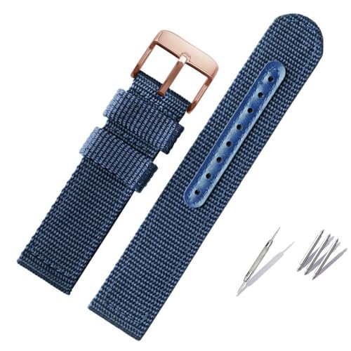 BOLEXA nato strap Gewebtes Nylon-Uhrenarmband, Canvas-Uhrenarmband, 18 mm, 20 mm, 22 mm, 24 mm, for Herren und Damen, Ersatz-Uhrenarmband Nylon Uhrenarmbänder (Color : Blue-rose gold, Size : 18mm) von BOLEXA