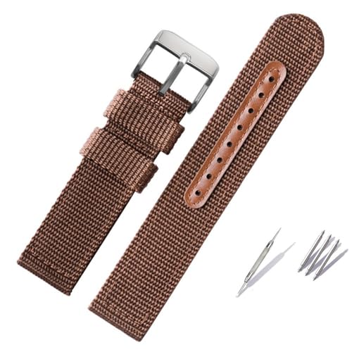 BOLEXA nato strap Gewebtes Nylon-Uhrenarmband, Canvas-Uhrenarmband, 18 mm, 20 mm, 22 mm, 24 mm, for Herren und Damen, Ersatz-Uhrenarmband Nylon Uhrenarmbänder (Color : Brown-silver, Size : 22mm) von BOLEXA