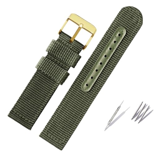 BOLEXA nato strap Gewebtes Nylon-Uhrenarmband, Canvas-Uhrenarmband, 18 mm, 20 mm, 22 mm, 24 mm, for Herren und Damen, Ersatz-Uhrenarmband Nylon Uhrenarmbänder (Color : Green-gold, Size : 24mm) von BOLEXA