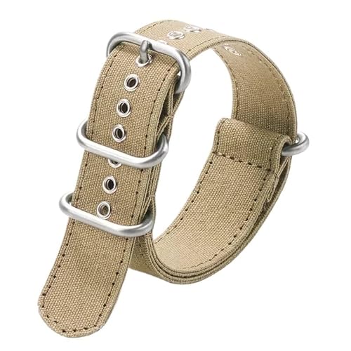 BOLEXA nato strap Leinwand Nylon Dickes Uhrenarmband Smartwatches Edelstahl Dornschließe Handgelenkbänder 18/20/22/24mm Armband Armband Nylon Uhrenarmbänder (Color : Khaki-silver, Size : 18mm) von BOLEXA