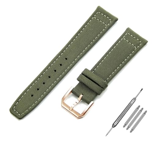 BOLEXA nato strap Nylon-Armband, 20 mm, 21 mm, 22 mm, Canvas-Armband, Stoff-Uhrenarmband, Faltschließe, Dornschließe, Leder-Ersatzarmband Nylon Uhrenarmbänder (Color : Army Green-rose gold, Size : 2 von BOLEXA