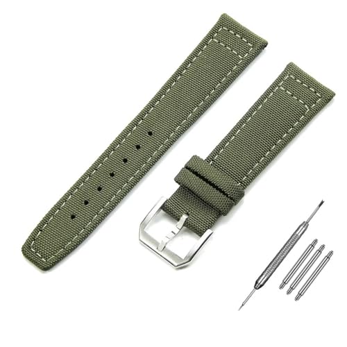 BOLEXA nato strap Nylon-Armband, 20 mm, 21 mm, 22 mm, Canvas-Armband, Stoff-Uhrenarmband, Faltschließe, Dornschließe, Leder-Ersatzarmband Nylon Uhrenarmbänder (Color : Army Green-silver, Size : 21mm von BOLEXA