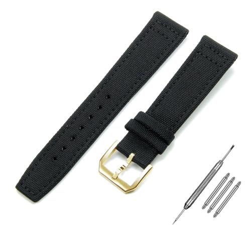 BOLEXA nato strap Nylon-Armband, 20 mm, 21 mm, 22 mm, Canvas-Armband, Stoff-Uhrenarmband, Faltschließe, Dornschließe, Leder-Ersatzarmband Nylon Uhrenarmbänder (Color : Black-gold, Size : 22mm) von BOLEXA