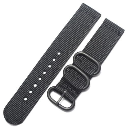 BOLEXA nato strap Nylon Armband 18mm 20mm 22mm 24mm 6 Farben Frauen Männer Fashione Sport Leinwand Uhr Bnad strap Silber Schwarz Schnalle Armband Nylon Uhrenarmbänder (Color : Black black buckle, Si von BOLEXA