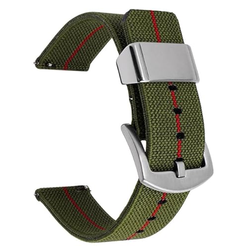 BOLEXA nato strap Nylon-Armband mit Schnellverschluss, Ersatzband, 18 mm, 20 mm, 22 mm, 24 mm, Nylon-Universal-Armbandgürtel Nylon Uhrenarmbänder (Color : Green red silver, Size : 20mm) von BOLEXA