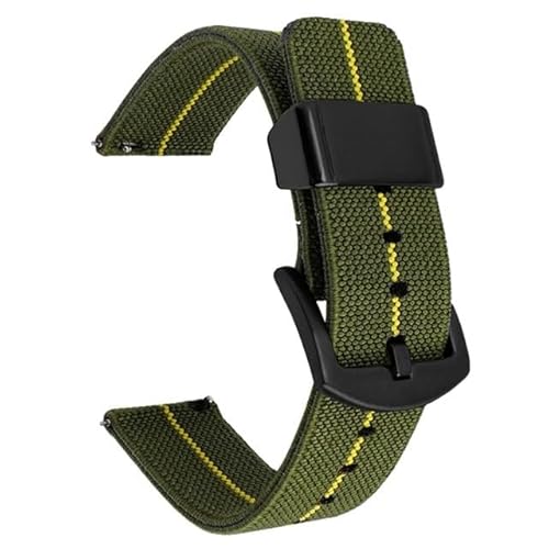 BOLEXA nato strap Nylon-Armband mit Schnellverschluss, Ersatzband, 18 mm, 20 mm, 22 mm, 24 mm, Nylon-Universal-Armbandgürtel Nylon Uhrenarmbänder (Color : Green yellow black, Size : 18mm) von BOLEXA