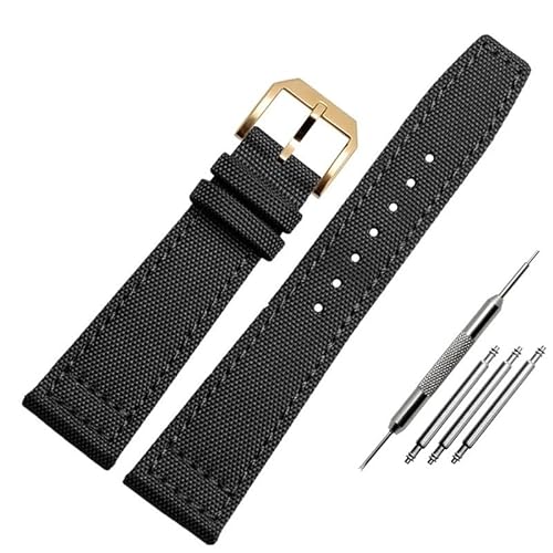 BOLEXA nato strap Nylon-Canvas-Armband, 20 mm, 21 mm, 22 mm, Leder-Uhrenarmband, Schwarz, Armeegrün, Ersatz-Uhrenarmband for Herren Nylon Uhrenarmbänder (Color : A-black-gold, Size : 20mm) von BOLEXA