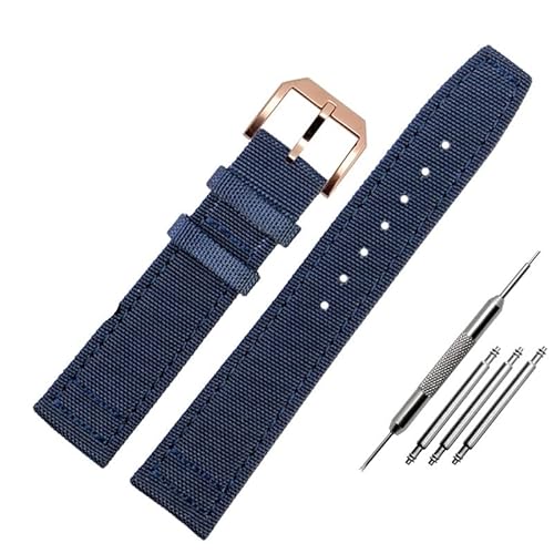 BOLEXA nato strap Nylon-Canvas-Armband, 20 mm, 21 mm, 22 mm, Leder-Uhrenarmband, Schwarz, Armeegrün, Ersatz-Uhrenarmband for Herren Nylon Uhrenarmbänder (Color : A-blue-rose gold, Size : 20mm) von BOLEXA