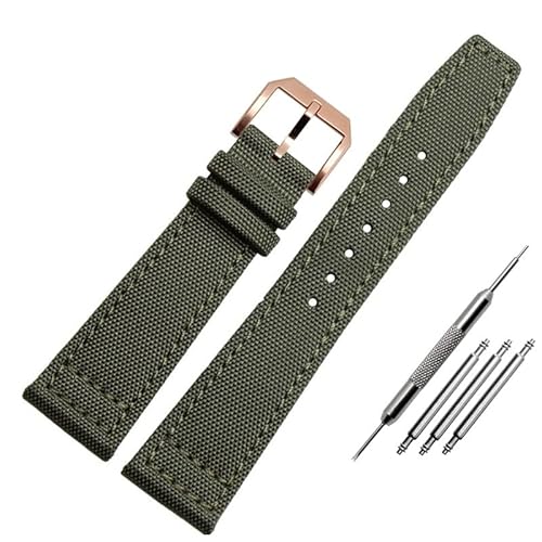 BOLEXA nato strap Nylon-Canvas-Armband, 20 mm, 21 mm, 22 mm, Leder-Uhrenarmband, Schwarz, Armeegrün, Ersatz-Uhrenarmband for Herren Nylon Uhrenarmbänder (Color : A-green-rose gold, Size : 20mm) von BOLEXA