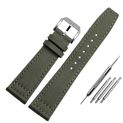 BOLEXA nato strap Nylon-Canvas-Armband, 20 mm, 21 mm, 22 mm, Leder-Uhrenarmband, Schwarz, Armeegrün, Ersatz-Uhrenarmband for Herren Nylon Uhrenarmbänder (Color : A-green-silver, Size : 21mm) von BOLEXA