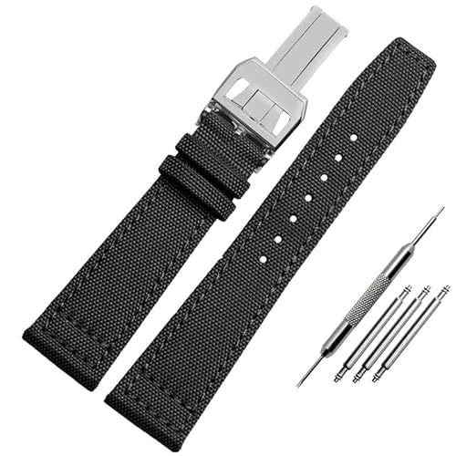 BOLEXA nato strap Nylon-Canvas-Armband, 20 mm, 21 mm, 22 mm, Leder-Uhrenarmband, Schwarz, Armeegrün, Ersatz-Uhrenarmband for Herren Nylon Uhrenarmbänder (Color : B-black-silver, Size : 21mm) von BOLEXA