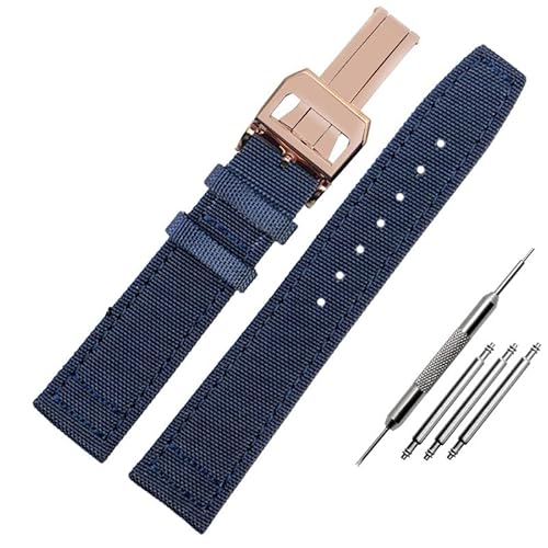 BOLEXA nato strap Nylon-Canvas-Armband, 20 mm, 21 mm, 22 mm, Leder-Uhrenarmband, Schwarz, Armeegrün, Ersatz-Uhrenarmband for Herren Nylon Uhrenarmbänder (Color : B-blue-rose gold, Size : 20mm) von BOLEXA