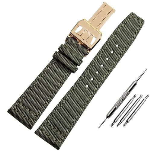 BOLEXA nato strap Nylon-Canvas-Armband, 20 mm, 21 mm, 22 mm, Leder-Uhrenarmband, Schwarz, Armeegrün, Ersatz-Uhrenarmband for Herren Nylon Uhrenarmbänder (Color : B-green-gold, Size : 21mm) von BOLEXA