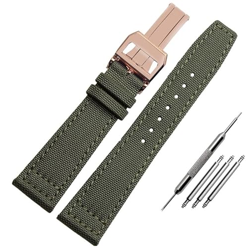 BOLEXA nato strap Nylon-Canvas-Armband, 20 mm, 21 mm, 22 mm, Leder-Uhrenarmband, Schwarz, Armeegrün, Ersatz-Uhrenarmband for Herren Nylon Uhrenarmbänder (Color : B-green-rose gold, Size : 21mm) von BOLEXA