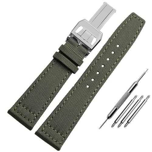 BOLEXA nato strap Nylon-Canvas-Armband, 20 mm, 21 mm, 22 mm, Leder-Uhrenarmband, Schwarz, Armeegrün, Ersatz-Uhrenarmband for Herren Nylon Uhrenarmbänder (Color : B-green-silver, Size : 22mm) von BOLEXA