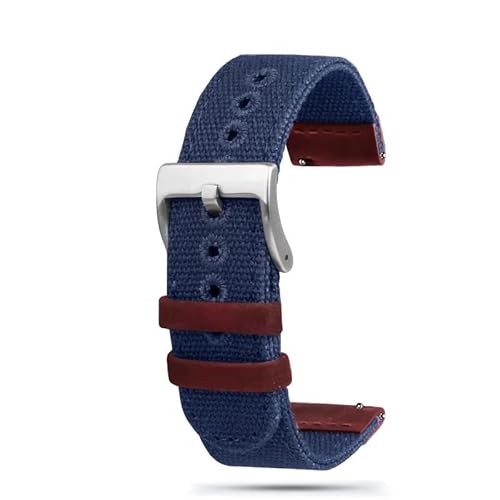 BOLEXA nato strap Nylon-Canvas-Armband, 20 mm, Herren- und Damen-Schnellverschluss-Lederarmband, 20 mm Universal-Ersatzband Nylon Uhrenarmbänder (Color : Blue A, Size : 20mm) von BOLEXA