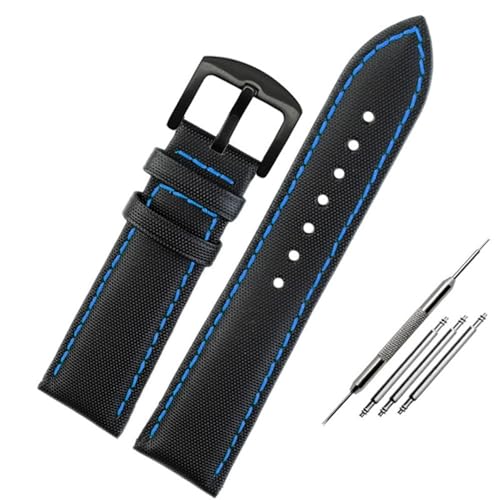 BOLEXA nato strap Nylon-Canvas-Lederarmband, Schnellverschluss-Uhrenarmband, universelles Ersatzarmband Nylon Uhrenarmbänder (Color : Black blue-black, Size : 20mm) von BOLEXA