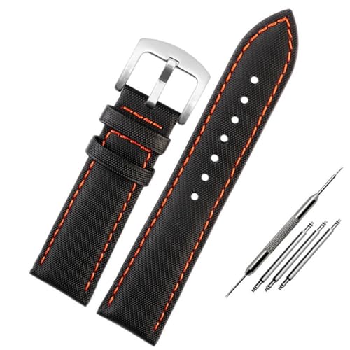 BOLEXA nato strap Nylon-Canvas-Lederarmband, Schnellverschluss-Uhrenarmband, universelles Ersatzarmband Nylon Uhrenarmbänder (Color : Black red-silver, Size : 21mm) von BOLEXA