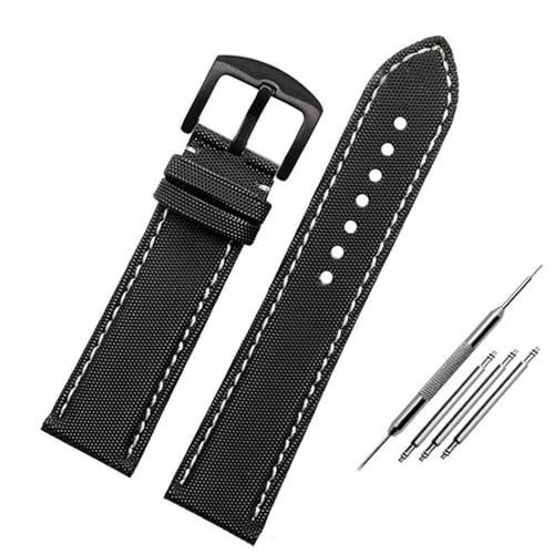 BOLEXA nato strap Nylon-Canvas-Lederarmband, Schnellverschluss-Uhrenarmband, universelles Ersatzarmband Nylon Uhrenarmbänder (Color : Black white-black, Size : 22mm) von BOLEXA