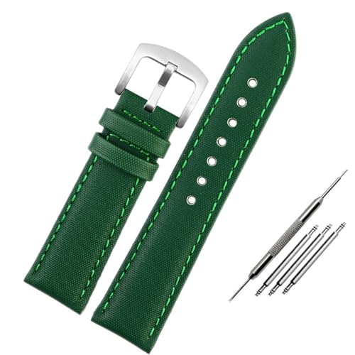 BOLEXA nato strap Nylon-Canvas-Lederarmband, Schnellverschluss-Uhrenarmband, universelles Ersatzarmband Nylon Uhrenarmbänder (Color : Green-silver, Size : 22mm) von BOLEXA