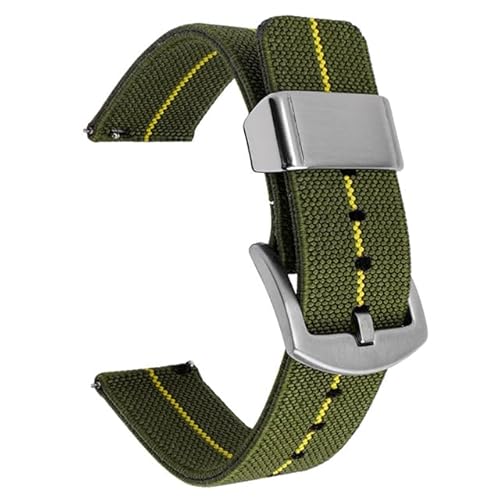 BOLEXA nato strap Nylon Canvas Strap 18mm 20mm 22mm 24mm Edelstahl Schnalle Quick Release Männer Ersatz Armband Handgelenk band Gürtel Zubehör Nylon Uhrenarmbänder (Color : Green yellow silver, Size von BOLEXA