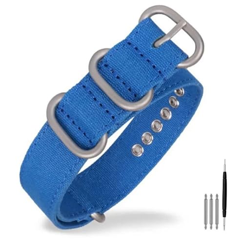 BOLEXA nato strap Nylon-Canvas-Uhrenarmband, 18, 20, 22, 24, 26 mm, Universal-Armband, Ersatz-Uhrenarmband, Zubehör, Metallschnalle, Gürtel for Männer und Frauen Nylon Uhrenarmbänder (Color : Blue-si von BOLEXA