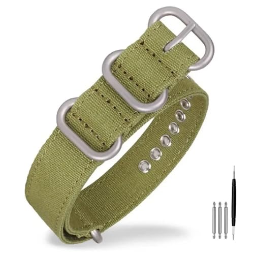 BOLEXA nato strap Nylon-Canvas-Uhrenarmband, 18, 20, 22, 24, 26 mm, Universal-Armband, Ersatz-Uhrenarmband, Zubehör, Metallschnalle, Gürtel for Männer und Frauen Nylon Uhrenarmbänder (Color : Army gr von BOLEXA