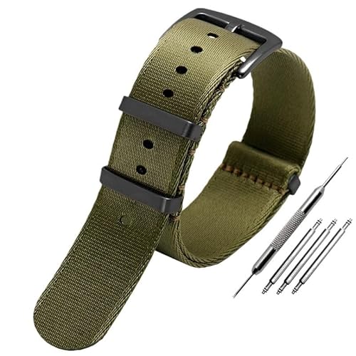 BOLEXA nato strap Nylon-Canvas-Uhrenarmband, universelles Armband, weiches, atmungsaktives Armband, 20 mm, 22 mm, Ersatz-Uhrenarmband Nylon Uhrenarmbänder (Color : A2-black bucke, Size : 22mm) von BOLEXA