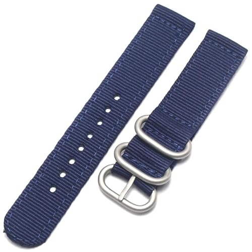 BOLEXA nato strap Nylon-Uhrenarmband, 18 mm, 20 mm, 22 mm, 24 mm, Nylon-Ersatz-Uhrenarmband, Sportarmband, Edelstahl-Schnalle Nylon Uhrenarmbänder (Color : Blue silver buckle, Size : 22mm) von BOLEXA