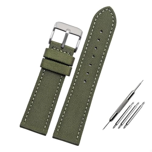 BOLEXA nato strap Nylon-Uhrenarmband, universelles Canvas-Uhrenarmband, 20 mm, 22 mm, 23 mm, Ersatz-Uhrenarmbänder Nylon Uhrenarmbänder (Color : Army green silver, Size : 23mm) von BOLEXA