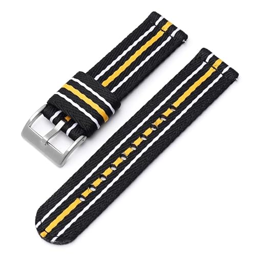 BOLEXA nato strap Nylonband Ersetzen Sie das Band 20mm 22mm Universal-Armbandbänder Schnellverschluss-Armbandzubehör Gürtel Nylon Uhrenarmbänder (Color : Black yellow-silver, Size : 22mm) von BOLEXA