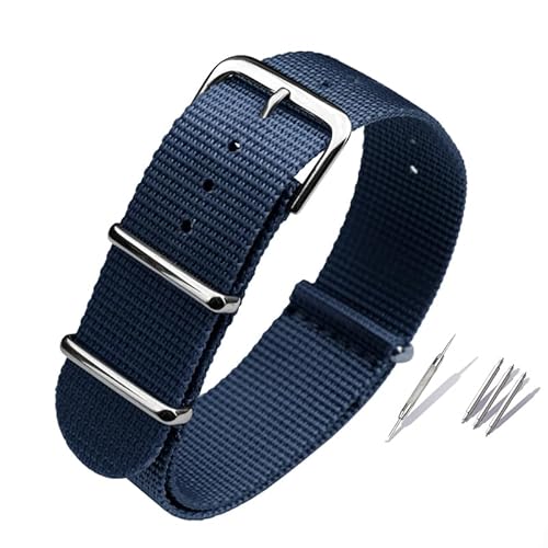 BOLEXA nato strap Outdoor Sport Nylon Canvas Uhrengürtel 16 18 20 22 24 Uhr Herrenarmband Ersatzuhrenarmbänder Nylon Uhrenarmbänder (Color : Blau, Size : 24mm) von BOLEXA