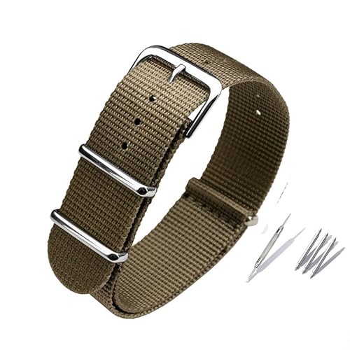 BOLEXA nato strap Outdoor Sport Nylon Canvas Uhrengürtel 16 18 20 22 24 Uhr Herrenarmband Ersatzuhrenarmbänder Nylon Uhrenarmbänder (Color : Khaki, Size : 24mm) von BOLEXA