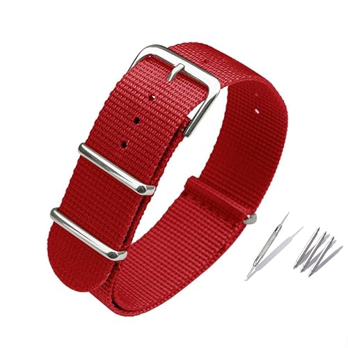 BOLEXA nato strap Outdoor Sport Nylon Canvas Uhrengürtel 16 18 20 22 24 Uhr Herrenarmband Ersatzuhrenarmbänder Nylon Uhrenarmbänder (Color : Rot, Size : 24mm) von BOLEXA