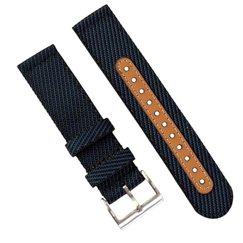 BOLEXA nato strap Universal Nylon Handgelenk Riemen Uhren Männer Frauen 18/20/22mm Nylon Leder Gewebt Uhr Strap Quick Release armband Nylon Uhrenarmbänder (Color : Black blue silver, Size : 18mm) von BOLEXA