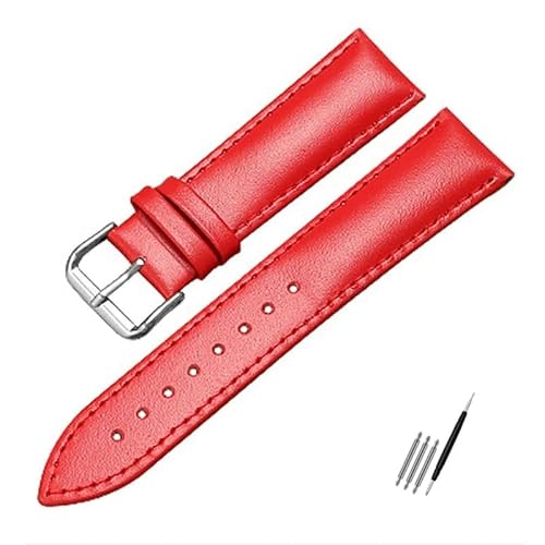BOLEXA uhr Lederarmband 12/13/14/15/16/17/18/19/20/22/23/24 mm Echtleder-Uhrenarmband for Smartwatch-Band, Ersatz-Armband for Herren und Damen (Color : Red-A, Size : 12mm) von BOLEXA
