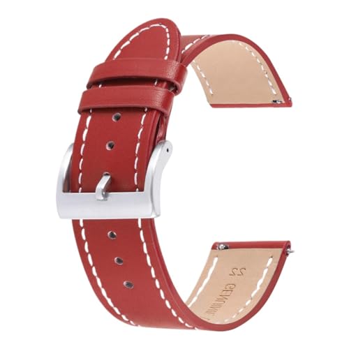 BOLEXA uhr Lederarmband 18mm 20mm 22mm 24mm Echtes Leder Armband Männer Frauen Quick Release Ersatz Armband Universal (Color : Rot, Size : 20mm) von BOLEXA